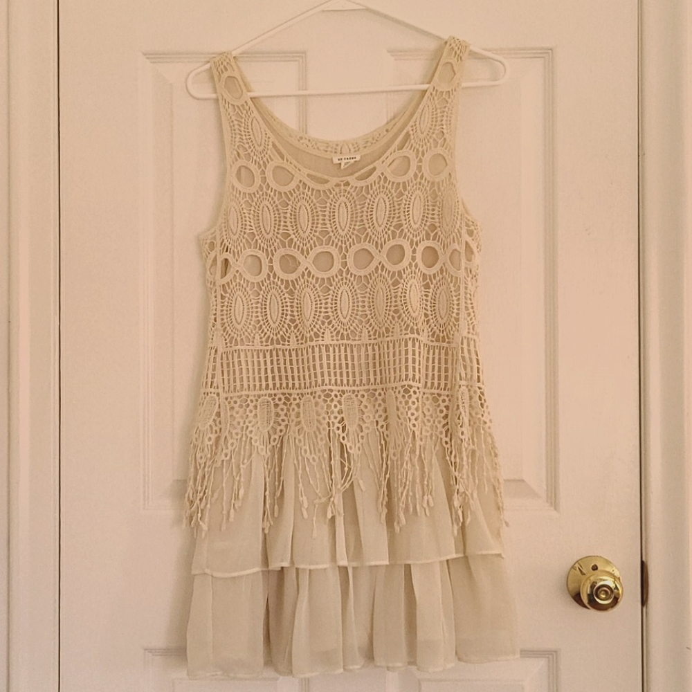 En Creme Boho chic long blouse shirt with ruffles